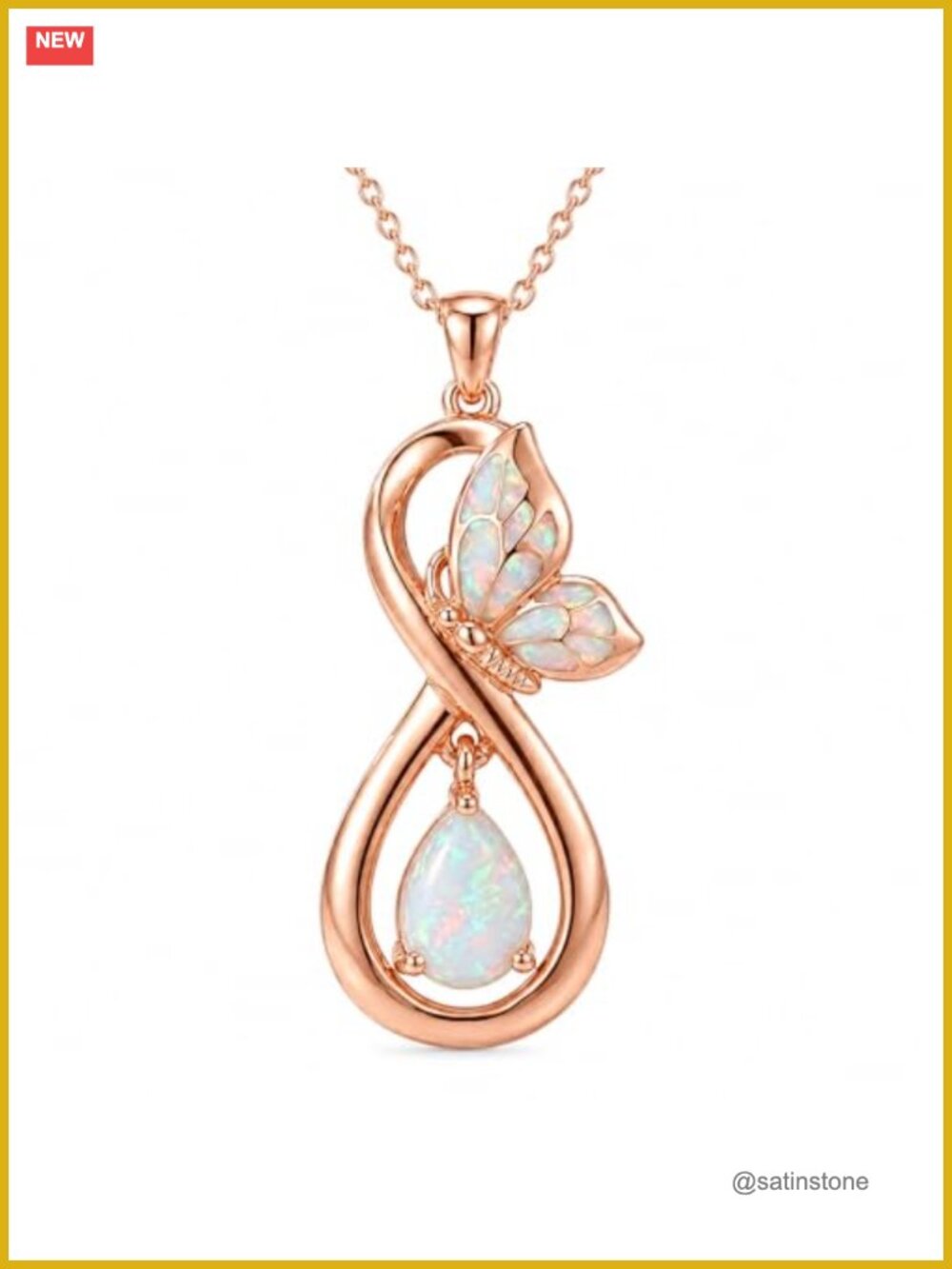 Opal Infinity Butterfly Necklace Gold Plated Teardrop Pendant Gift for Women